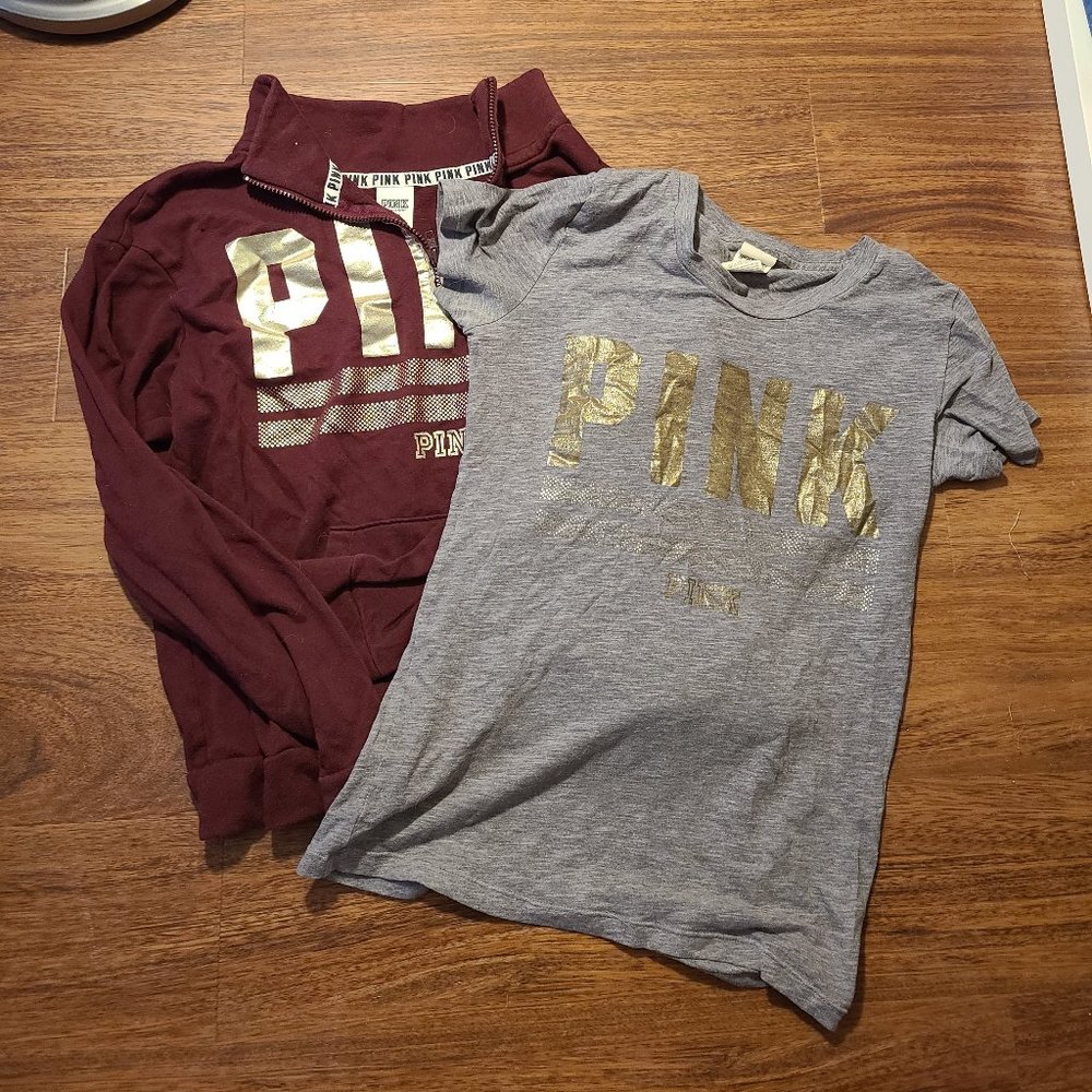 2 Lot Victoria's Secret Pink Shirt and hoodie Size M